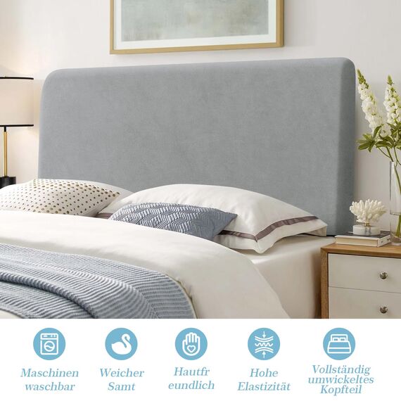 TAOCOCO Bett Kopfteil Bezug, Kopfteilbezug für Doppelbett, elastischer Kopfteilbezug, weicher Samtstoff, waschbar, All-in-One-Design, Hellgrau, 200-220 cm