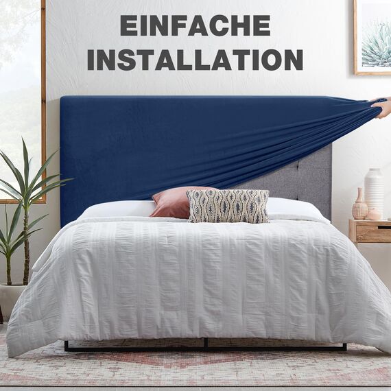 TAOCOCO Bett Kopfteil Bezug, Kopfteilbezug für Doppelbett, elastischer Kopfteilbezug, weicher Samtstoff, waschbar, All-in-One-Design, Navy blau, 120-140 cm