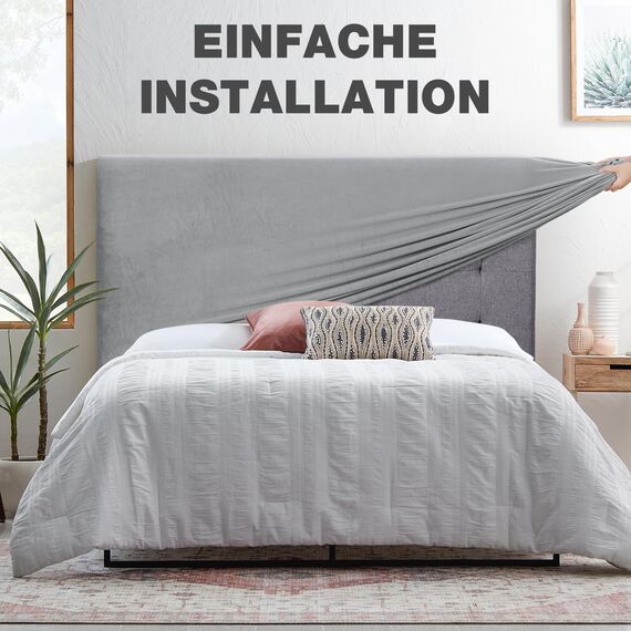 TAOCOCO Bett Kopfteil Bezug, Kopfteilbezug für Doppelbett, elastischer Kopfteilbezug, weicher Samtstoff, waschbar, All-in-One-Design, Hellgrau, 200-220 cm