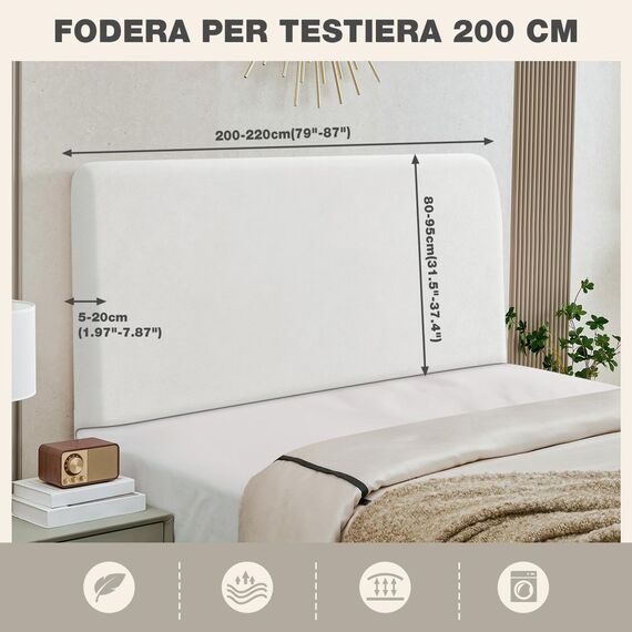 TAOCOCO Bett Kopfteil Bezug, Kopfteilbezug für Doppelbett, elastischer Kopfteilbezug, weicher Samtstoff, waschbar, All-in-One-Design, Weiß, 200-220 cm