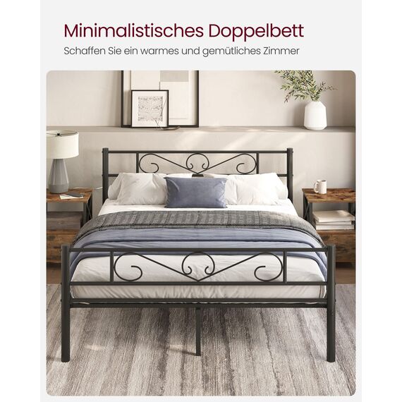 VASAGLE Doppelbettgestell, Bettrahmen, Bettgestell aus Metall, passend für 160 x 200 cm Matratze, Gästebett, einfache Montage, für kleine Räume, tintenschwarz RMB065B01