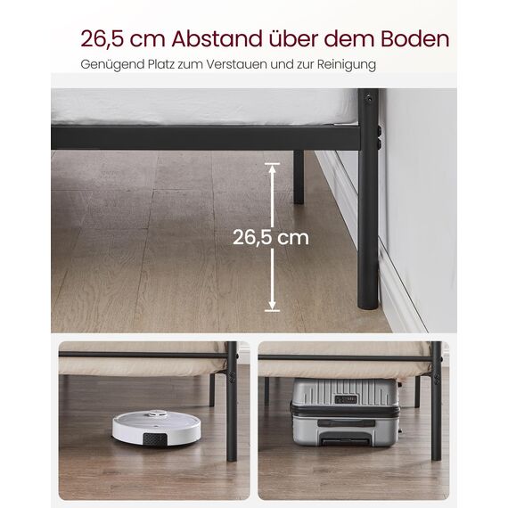 VASAGLE Doppelbettgestell, Bettrahmen, Bettgestell aus Metall, passend für 160 x 200 cm Matratze, Gästebett, einfache Montage, für kleine Räume, tintenschwarz RMB065B01