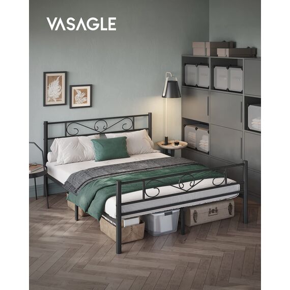 VASAGLE Doppelbettgestell, Bettrahmen, Bettgestell aus Metall, passend für 160 x 200 cm Matratze, Gästebett, einfache Montage, für kleine Räume, tintenschwarz RMB065B01