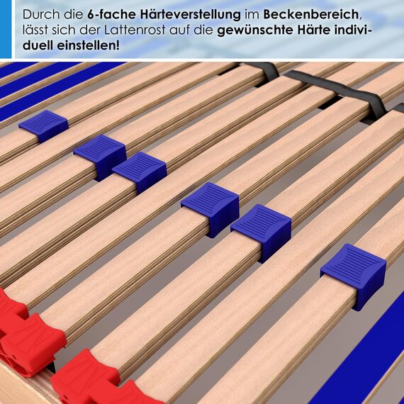 stabiler Lattenrost 100% BUCHE Lattenrahmen - nicht verstellbar, starr - SCHULTERFRÄSUNG, 7 Zonen, 42 Federleisten, Härte-Regulierung, Mittelgurt - FIX SLEEP BEST 42® unmontiert (70x190cm)