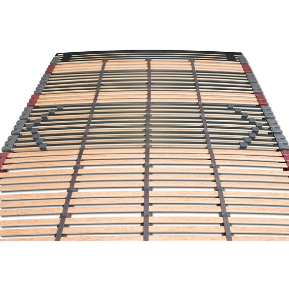 7 Zonen Lattenrost Rhodos® NV | 44 Leisten | Triokautschukkappen | Querholme 100% BUCHE massiv | 3 Mittelgurte | fertig montiert | TÜV/GS Gesichert Geprüft ID 1111212908 | 140 x 220 cm