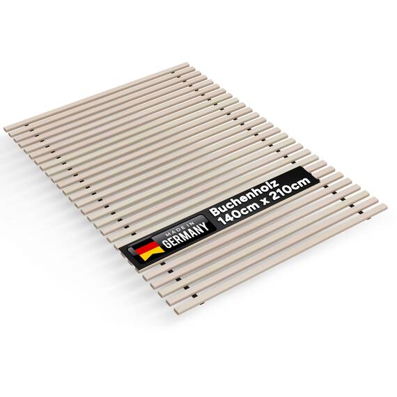 TUGA - Holztech Rollrost Buche Lattenrost 140 x 210 cm 31 Leisten, 22mm bis 650kg unbehandeltes Buchenholz unserer Wälder