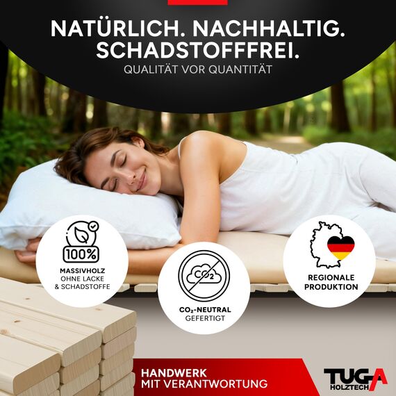 TUGA - Holztech Rollrost 120 x 200 cm 20mm 300kg Lattenrost Rolllattenrost Stabiler Bettrost Qualität aus Deutschland