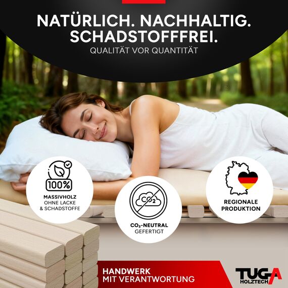 TUGA - Holztech Rollrost Buche Lattenrost 100 x 210 cm 31 Leisten, 22mm bis 650kg unbehandeltes Buchenholz unserer Wälder