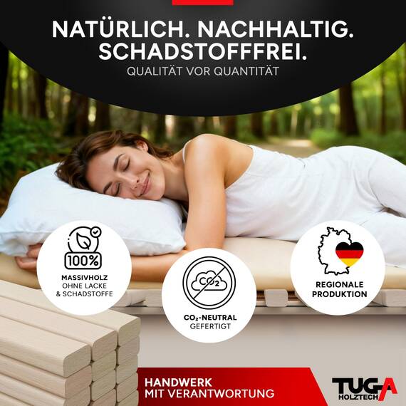 TUGA - Holztech Rollrost Buche Lattenrost 80 x 190 cm 28 Leisten, 22mm bis 650kg unbehandeltes Buchenholz unserer Wälder