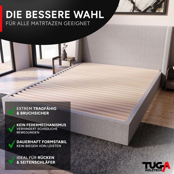 TUGA - Holztech Rollrost Buche Lattenrost 100 x 200 cm 28 Leisten, 22mm bis 650kg unbehandeltes Buchenholz unserer Wälder