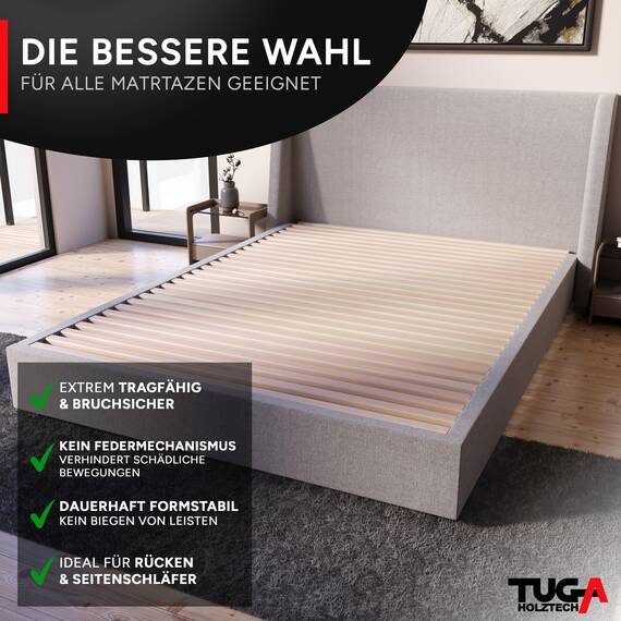 TUGA - Holztech Rollrost Buche Lattenrost 180 x 200 cm (2X 90 x 200 cm) 28 Leisten, 22mm bis 650kg unbehandeltes Buchenholz unserer Wälder