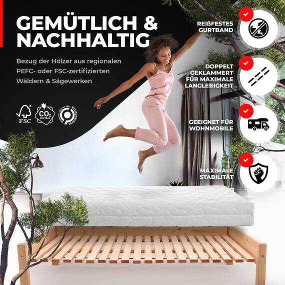 TUGA - Holztech Rollrost Lattenrost 120 x 220 cm 29mm 500kg stabilster Bettrost Rolllattenrost
