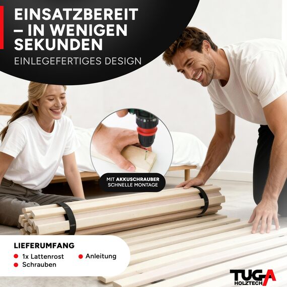 TUGA - Holztech Rollrost 31 LEISTEN 300Kg 90 x 220 cm Lattenrost Rolllattenrost Bettrost Qualität aus Deutschland
