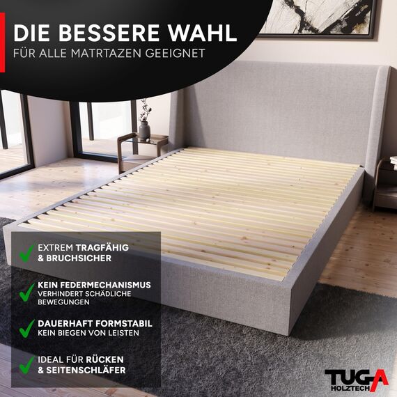 TUGA - Holztech Rollrost 31 LEISTEN 300Kg 100 x 220 cm Lattenrost Rolllattenrost Bettrost Qualität aus Deutschland