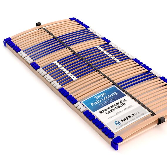 Stabiler Lattenrost 100% BUCHE Lattenrahmen - Nicht verstellbar, starr - SCHULTERFRÄSUNG, 7 Zonen, 44 Federleisten, Härte-Regulierung, Mittelgurt - FIX Comfort 44® - fertig montiert (140x200cm)