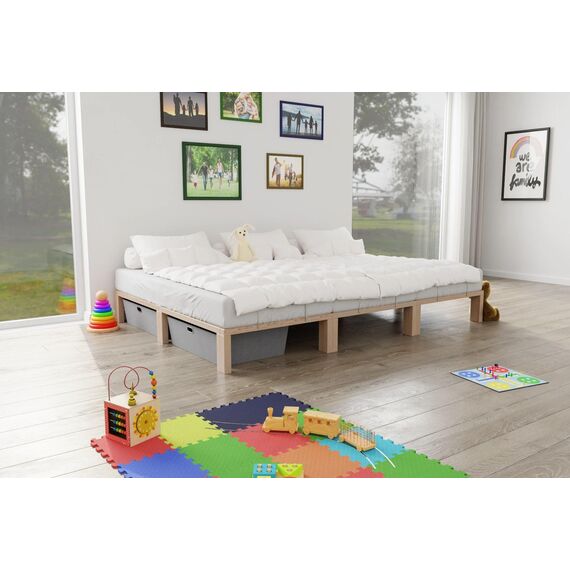 Gigapur Kiefer massiv Holzbett G56, naturbelassen, Liegefläche 260x200 cm, mit Standardfuß 25 cm Höhe, inkl. Lattenrost und Matratzenbügeln, Best. aus 2X 80 x 200 cm, 1x 100 x 200 cm