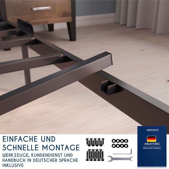 Dreamzie Bett 80x200 mit Lattenrost Metall 41cm Metallrahmenbett 140x200 Robust, Leichte Montage, Umfangreicher Stauraum