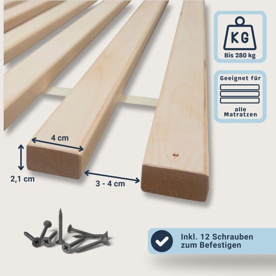 Betten-ABC Madera Rollrost XXL mit 23 extra stabilen Leisten aus massiven Buchenholz, belastbar bis ca. 280 kg Größe 80 x 200 cm