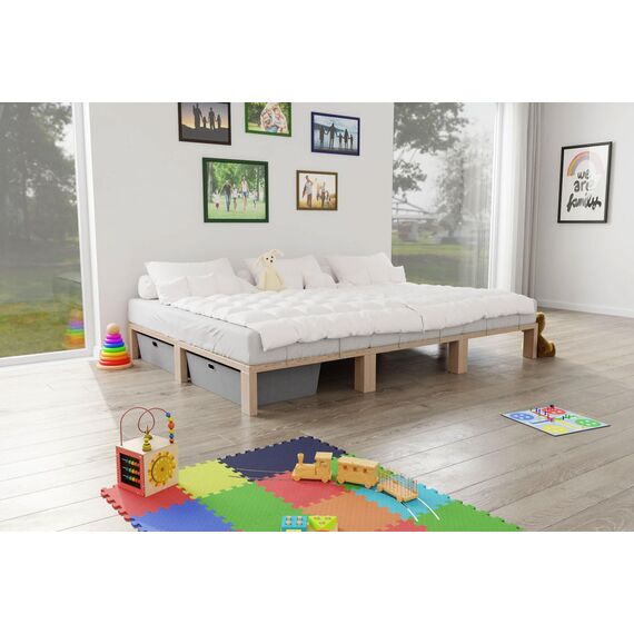 Gigapur Kiefer massiv Holzbett G56, naturbelassen, Liegefläche 280x200 cm, mit Standardfuß 25 cm Höhe, inkl. Lattenrost und Matratzenbügeln, Best. aus 2X 90 x 200 cm, 1x 100 x 200 cm
