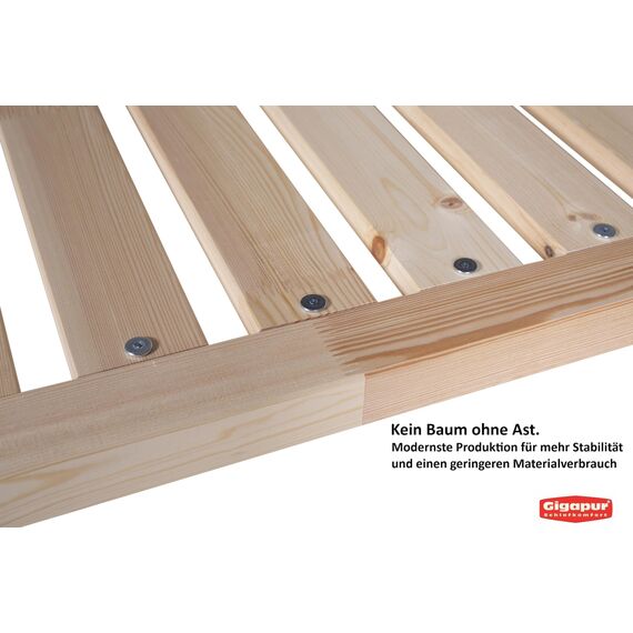 Gigapur Kiefer massiv Holzbett G56, naturbelassen, Liegefläche 230x200, mit Standardfuß 25 cm Höhe, inkl. Lattenrost und Matratzenbügeln, cm Best. aus 2X 70 x 200 cm, 1x 90 x 200 cm