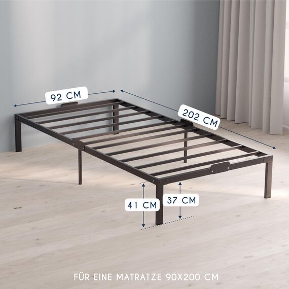 Dreamzie Bett 90x200 mit Lattenrost Metall 41cm Bettgestell 90 x 200 Robust, Leichte Montage, Umfangreicher Stauraum