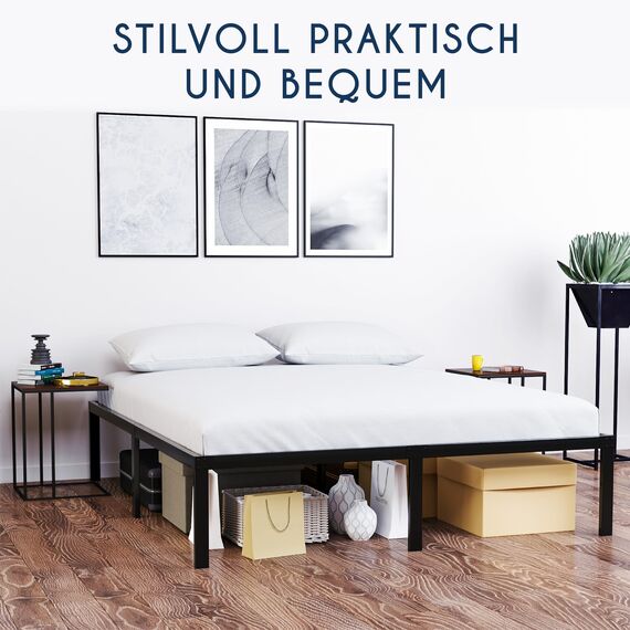 Dreamzie Bett 150x190 mit Lattenrost Metall 41cm Bettgestell Robust, Leichte Montage, Umfangreicher Stauraum - Metallbett