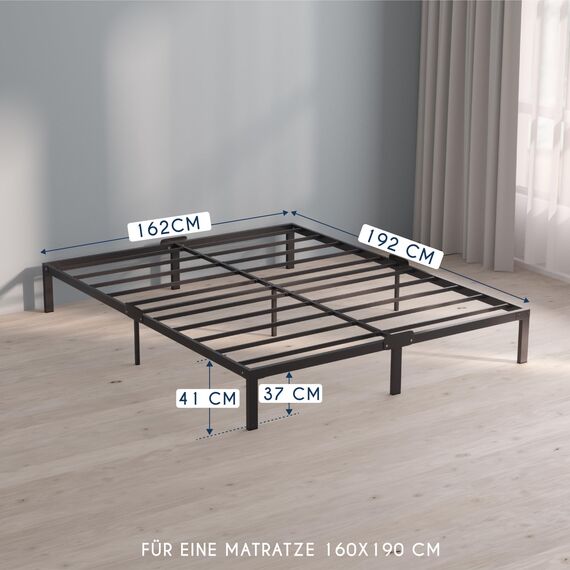 Dreamzie Bett 160x190 mit Lattenrost Metall 41cm Betten Robust, Leichte Montage, Umfangreicher Stauraum