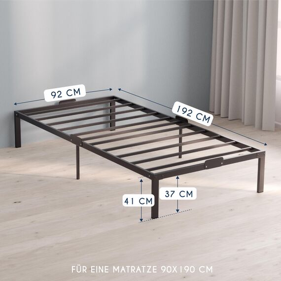 Dreamzie Bett 90x190 mit Lattenrost Metall 41cm Bettrahmen Robust, Leichte Montage, Umfangreicher Stauraum