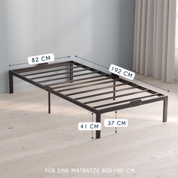 Dreamzie Bett 80x190 mit Lattenrost Metall 41cm Metallrahmenbett 80x190 Robust, Leichte Montage, Umfangreicher Stauraum