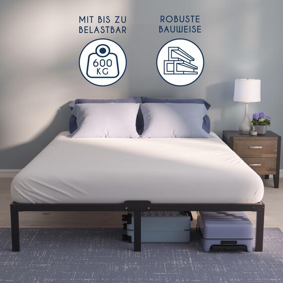 Dreamzie Bett 150x200 mit Lattenrost Metall 41cm Bed Robust, Leichte Montage, Umfangreicher Stauraum