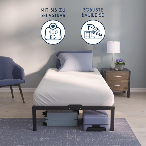 Dreamzie Bett 105x190 mit Lattenrost Metall 41cm Bettgestell Robust, Leichte Montage, Umfangreicher Stauraum - Metallbett