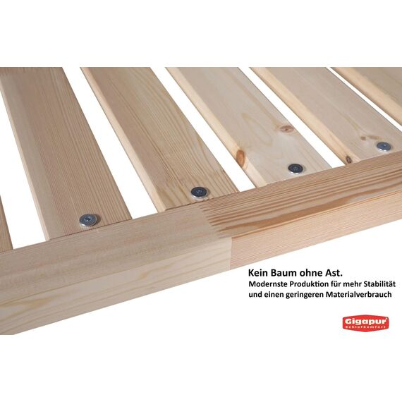 Gigapur Überlänge 220cm, Kiefer massiv Holzbett G56,naturbelassen, Liegefläche 280x220cm, mit Standardfuß 25cm Höhe, inkl. Lattenrost und Matratzenbügeln