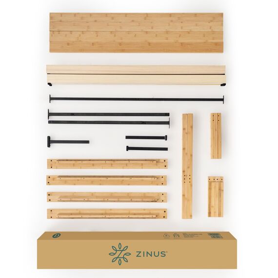 Zinus Ellie Bettgestell 90 x 200 cm mit Kopfteil - Bett 90x200 mit Lattenrost aus Holz - 35 cm Hohe Bambus-Plattform mit Freiraum Darunter - Kompakte Verpackung & Einfache Montage - Braun
