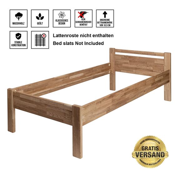 Krok Wood Seniorenbett SiSi aus Massivholz (Eiche, 100 x 200 cm)