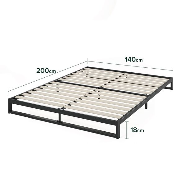 Zinus Trisha Bettgestell 140x200 cm - 18 cm Niedrige Bauweise - Metallbett 140x200 mit Lattenrost aus Holz - Umweltfreundliche Verpackung & Einfache Montage - Schwarz