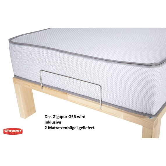 Gigapur Überlänge 220cm, Kiefer massiv Holzbett G56,naturbelassen, Liegefläche 390x220cm, mit Standardfuß 25cm Höhe, inkl. Lattenrost und Matratzenbügeln