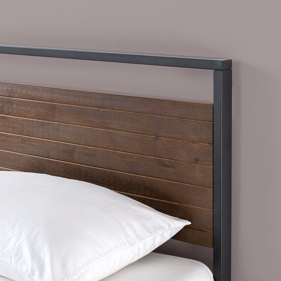 Zinus Suzanne 18 cm Bettrahmen aus Metall und Holz | Massivholz & Stahlkonstruktion | Holzlattenunterstützung | Einfache Montage | 140 x 200 cm | Kastanienbraun