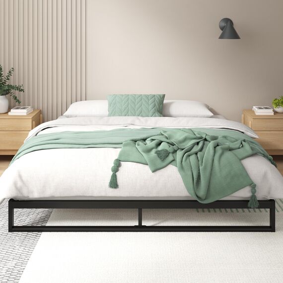 Zinus Trisha Bettgestell 140x200 cm - 18 cm Niedrige Bauweise - Metallbett 140x200 mit Lattenrost aus Holz - Umweltfreundliche Verpackung & Einfache Montage - Schwarz