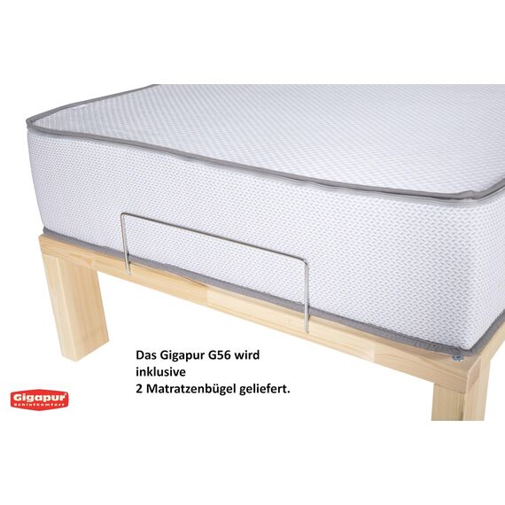 Gigapur Kiefer massiv Holzbett G56, naturbelassen, Liegefläche 70x200 cm, mit Standardfuß 25 cm Höhe, inkl. Lattenrost und Matratzenbügeln