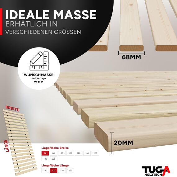 TUGA - Holztech Rollrost 140 x 200 cm 20mm 300kg Lattenrost Rolllattenrost Premium Qualitätsarbeit aus Deutschland