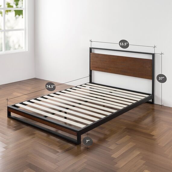Zinus Suzanne 18 cm Bettrahmen aus Metall und Holz | Massivholz & Stahlkonstruktion | Holzlattenunterstützung | Einfache Montage | 140 x 200 cm | Kastanienbraun