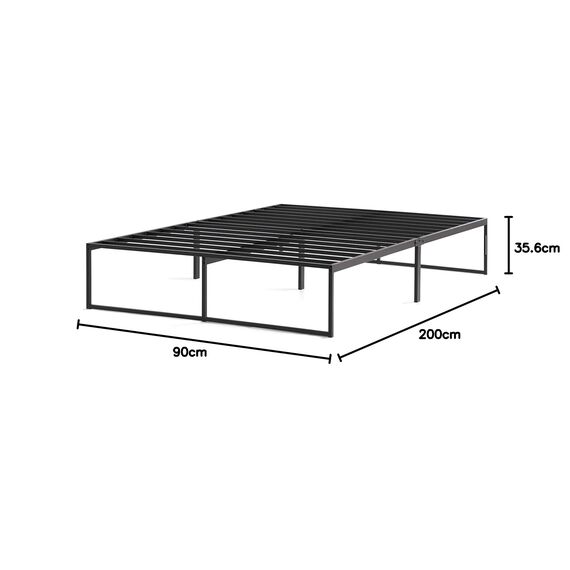 Linenspa Moderner Bettrahmen – Metallbett mit Lattenrost aus Stahl – 30 cm Stauraum unter Bestgestell – Schnelle Montage – Bett 90x200 cm, Schwarz