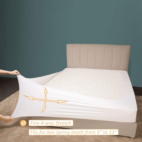 Stretch-Jersey-Bezug für Boxspringbett, Bettvolant, ultraweich und knitterarm, King/Cal King, Weiß