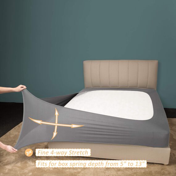 Mrs Awesome Stretch-Jersey-Boxspring-Bezug, Bettvolant-Alternative, ultraweich und knitterarm, Queen/Queen XL, Hellgrau