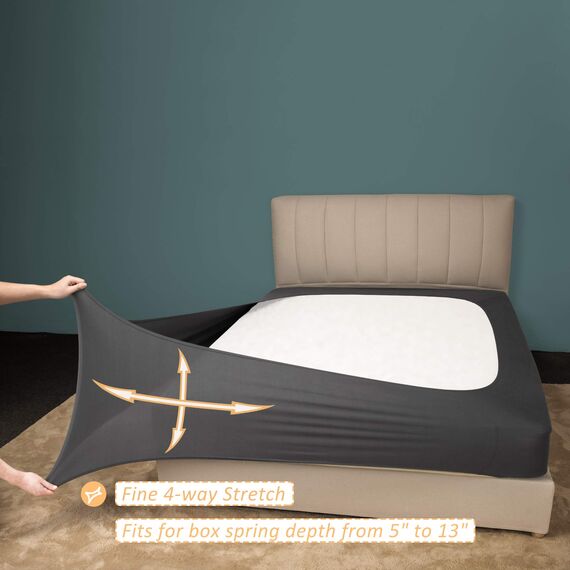 Mrs Awesome Stretch-Jersey-Bezug für Boxspringbett, Bettvolant, ultraweich und knitterarm, Queen/Queen XL, Dunkelgrau