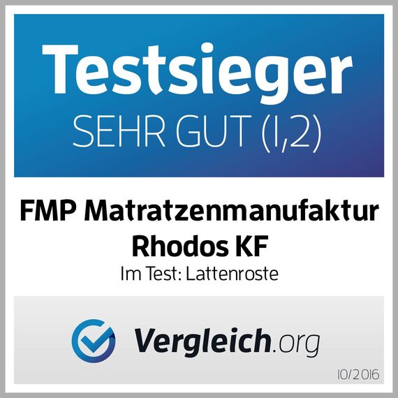 7 Zonen Lattenrost Rhodos® KF, Kopf- und Fußteil verstellbar, 44 Leisten, Triokautschukkappen, Querholme BUCHE massiv, Mittelgurt, fertig montiert, TÜV/GS Gesichert Geprüft ID 1111212908, 140 x 190 cm