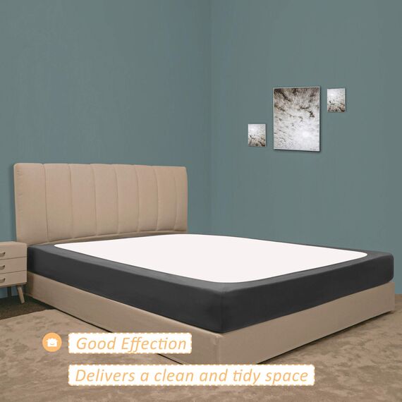 Mrs Awesome Stretch-Jersey-Bezug für Boxspringbett, Bettvolant, ultraweich und knitterarm, Queen/Queen XL, Dunkelgrau