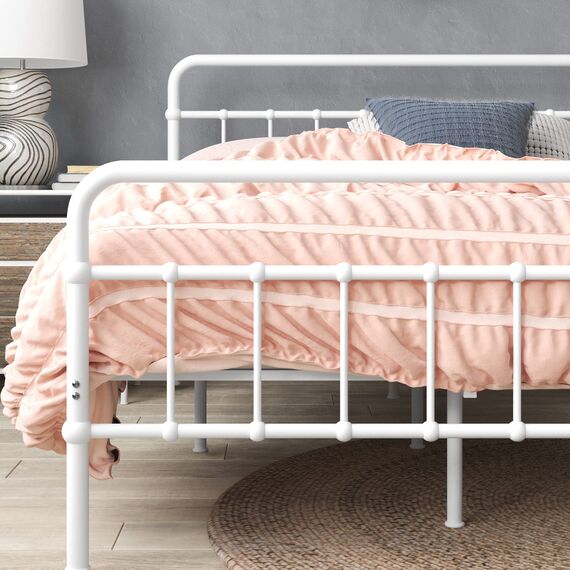 Zinus Florence Bett 140x200 cm - Höhe 30 cm mit Unterbettstauraum - Metall-Plattformbettrahmen mit Kopfteil und Fußteil - Weiß