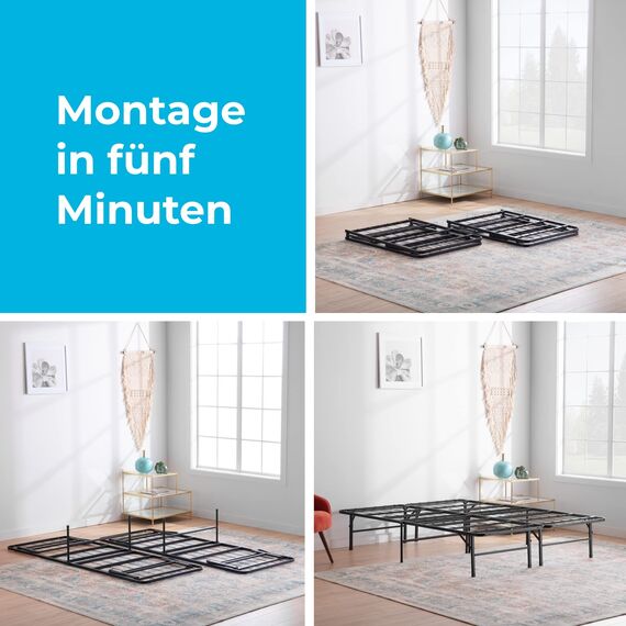 Linenspa Metallbett mit Lattenrost – Klappbett – 33 cm Stauraum unter Bettgestell – Montage in 5 Minuten – Bett 140x190 cm