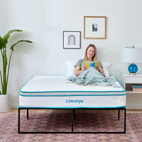 Linenspa Moderner Bettrahmen – Metallbett mit Lattenrost aus Stahl – 30 cm Stauraum unter Bestgestell – Schnelle Montage – Bett 150x200 cm